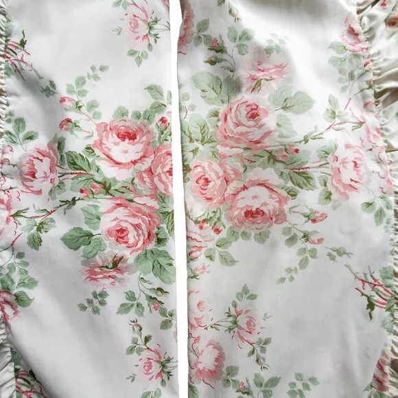 Laura Ashley VTG Set (2) Pink Country Roses Standard Large Ruffle Pillow Shams